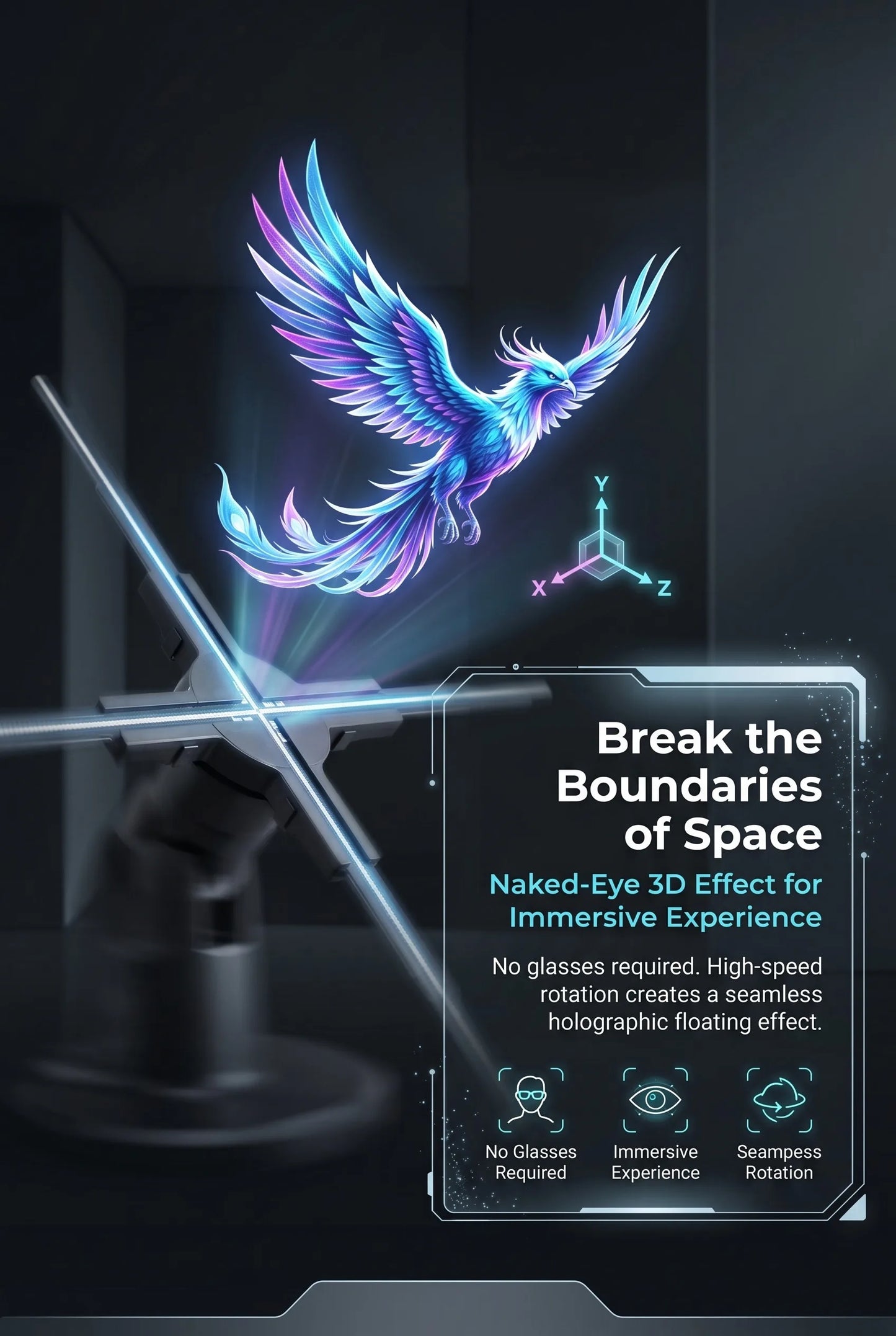 50cm 3D Hologram Fan Projector | HD LED Holographic Display | WiFi + App Control | Advertising & Events