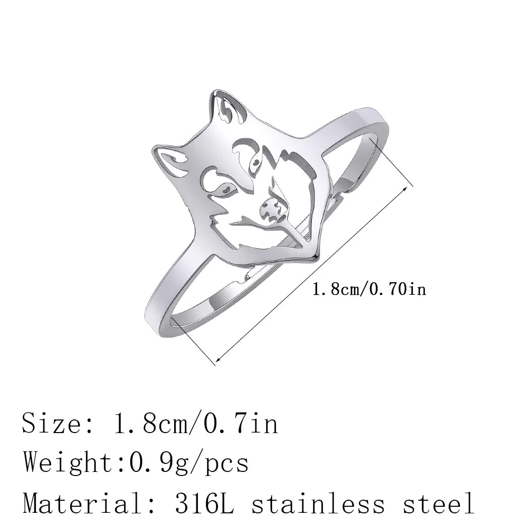 Stainless Steel Men Punk Wolf Head Rings for Women Unisex Open Adjustable Jewelry Male Finger Rings Hip Hop Trendy Gifts