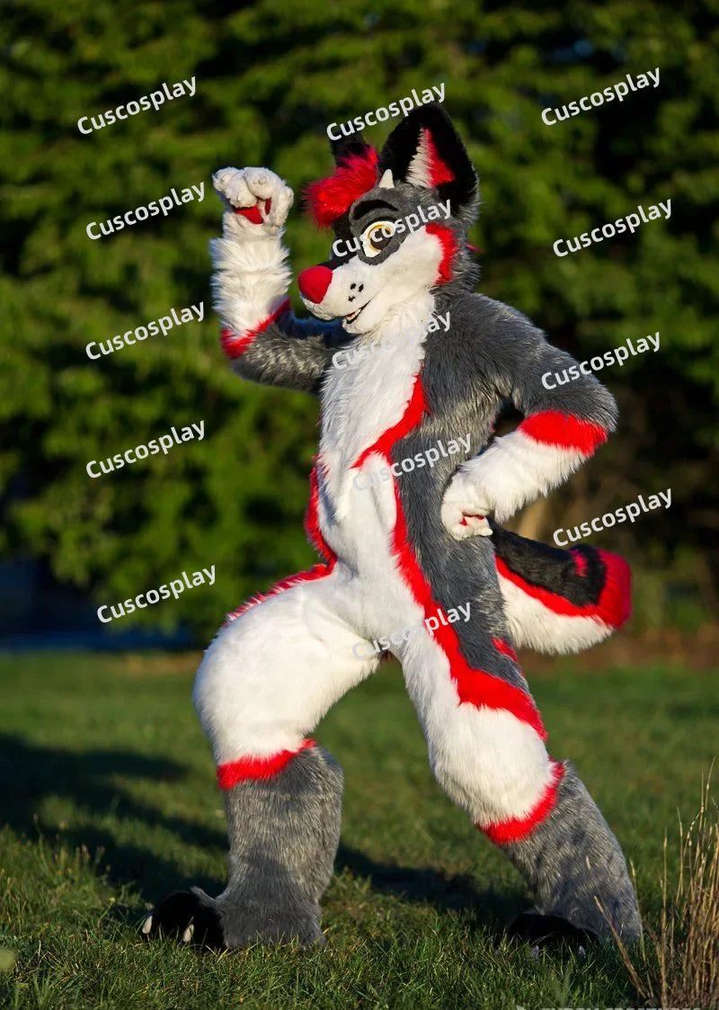 Christmas Red Fur Husky Fox Dog Mascot Costume Fursuit Cosplay Party Game Animal Fancy Dress Advertising Parade Halloween