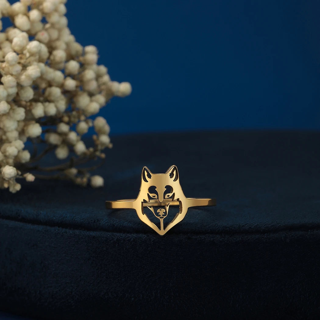 Stainless Steel Men Punk Wolf Head Rings for Women Unisex Open Adjustable Jewelry Male Finger Rings Hip Hop Trendy Gifts