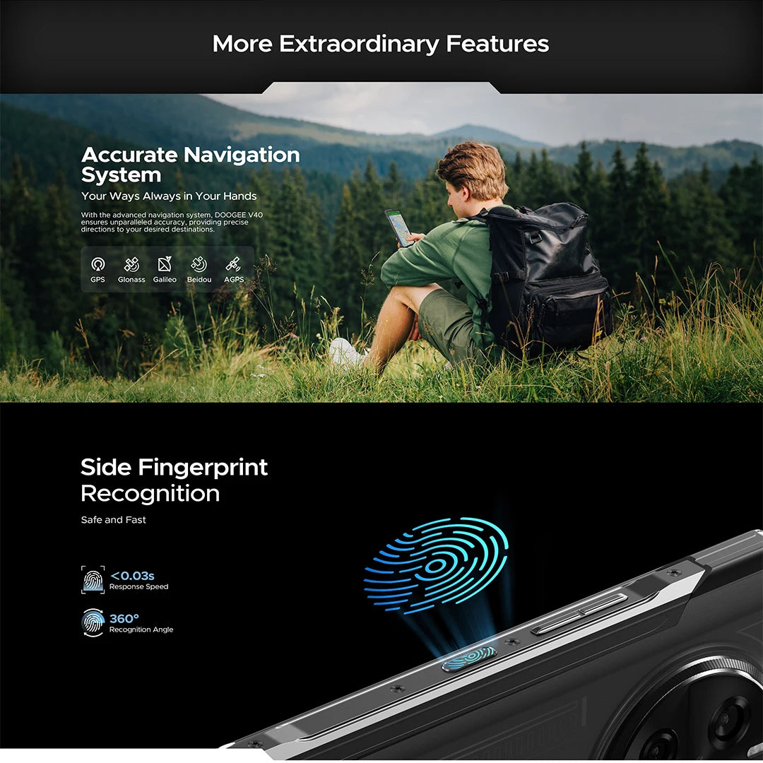 DOOGEE V40 5G Rugged Phone 6.78" FHD 120Hz Display Dimensity 7300 5G 12GB+512GB 8680mAh Battery 108MP Camera NFC Android 14