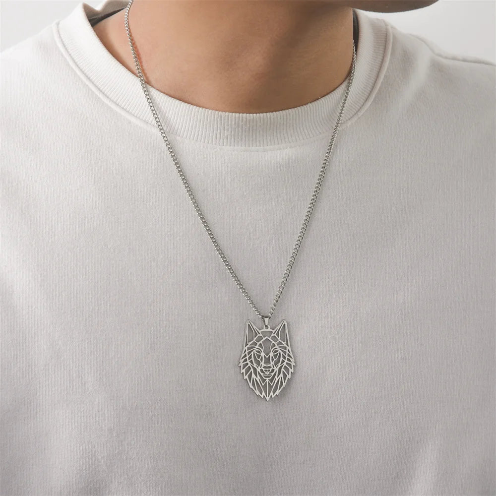 My shape Stainless Steel Wolf Head Necklace for Men Women Hollow Wolf  Animal Necklace Punk Jewelry Male Boys Valentine's Day