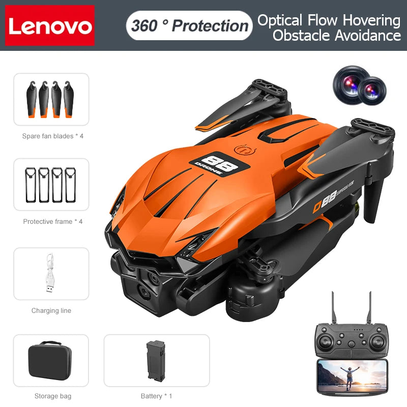 Lenovo D88 Drone 8K HD Dual Camera Professional Aerial Photography Optical Flow Hovering Gesture Shooting Folding Brushless UAV