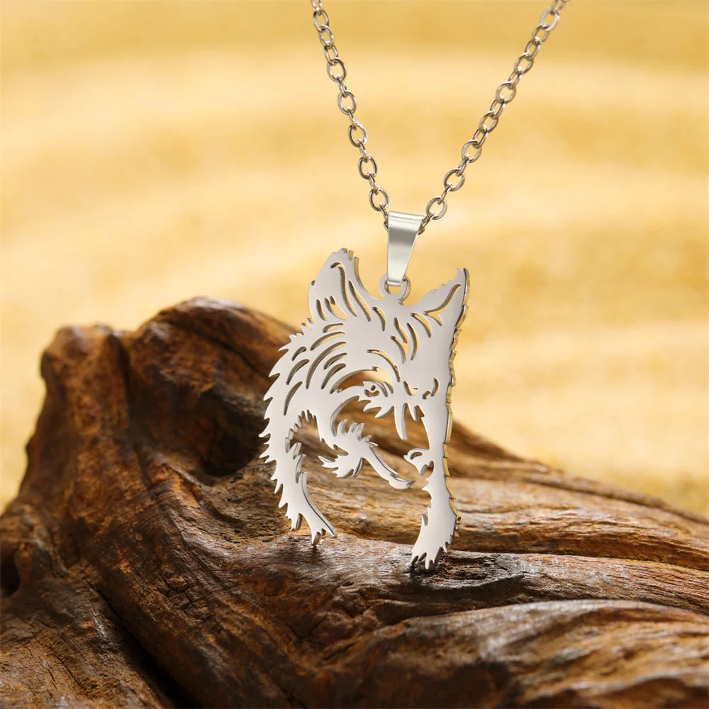 My shape Stainless Steel Wolf Head Necklace for Men Women Hollow Wolf  Animal Necklace Punk Jewelry Male Boys Valentine's Day