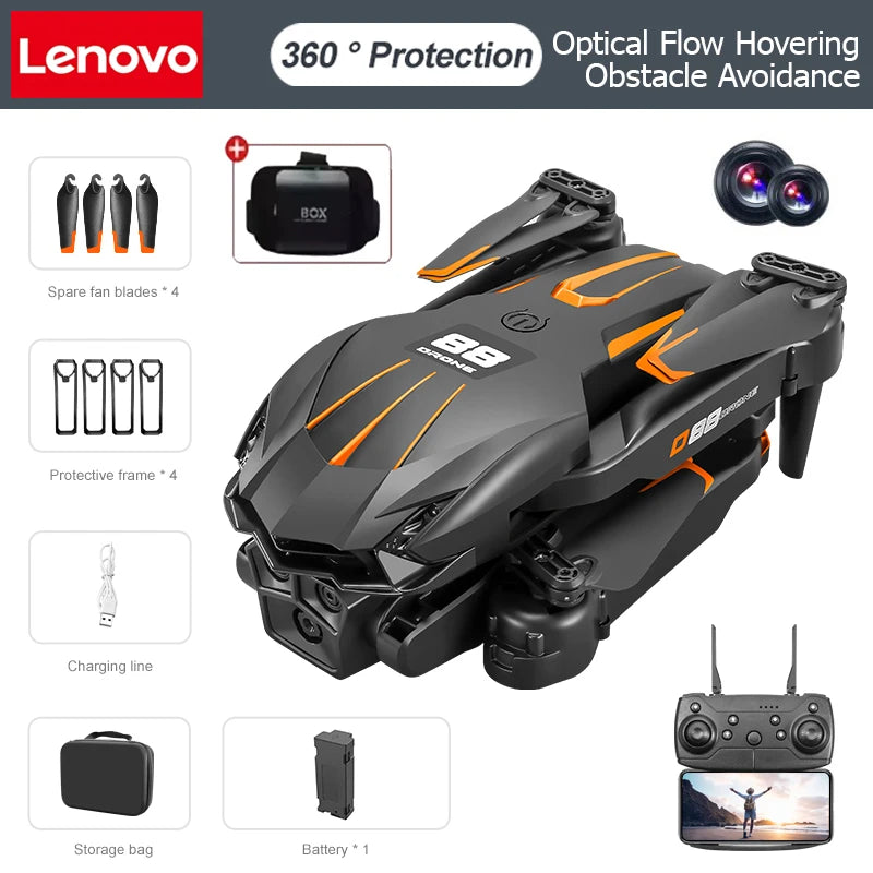 Lenovo D88 Drone 8K HD Dual Camera Professional Aerial Photography Optical Flow Hovering Gesture Shooting Folding Brushless UAV
