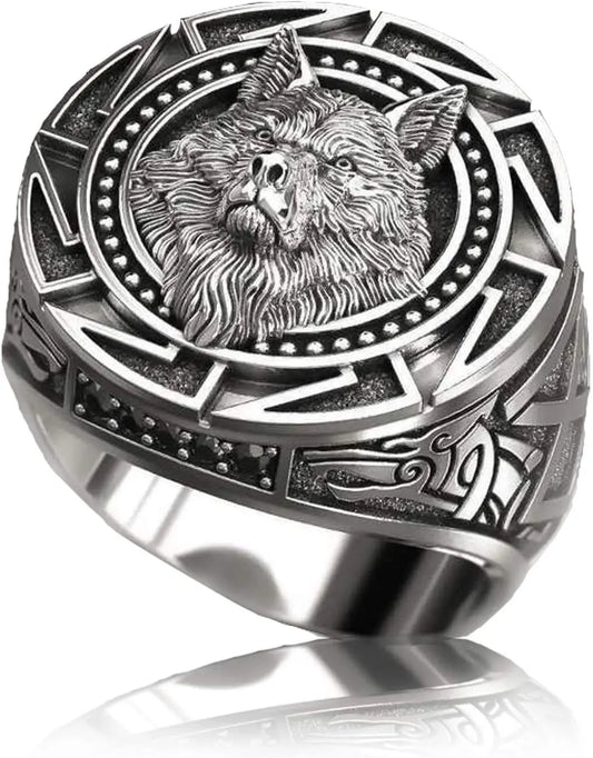 Wolf Ring for Men Norse Viking Nordic Wolf Head Ring Retro Wolf Totem Rings Wolf Signet Amulet Ring Animal Wolf Jewelry for Boys