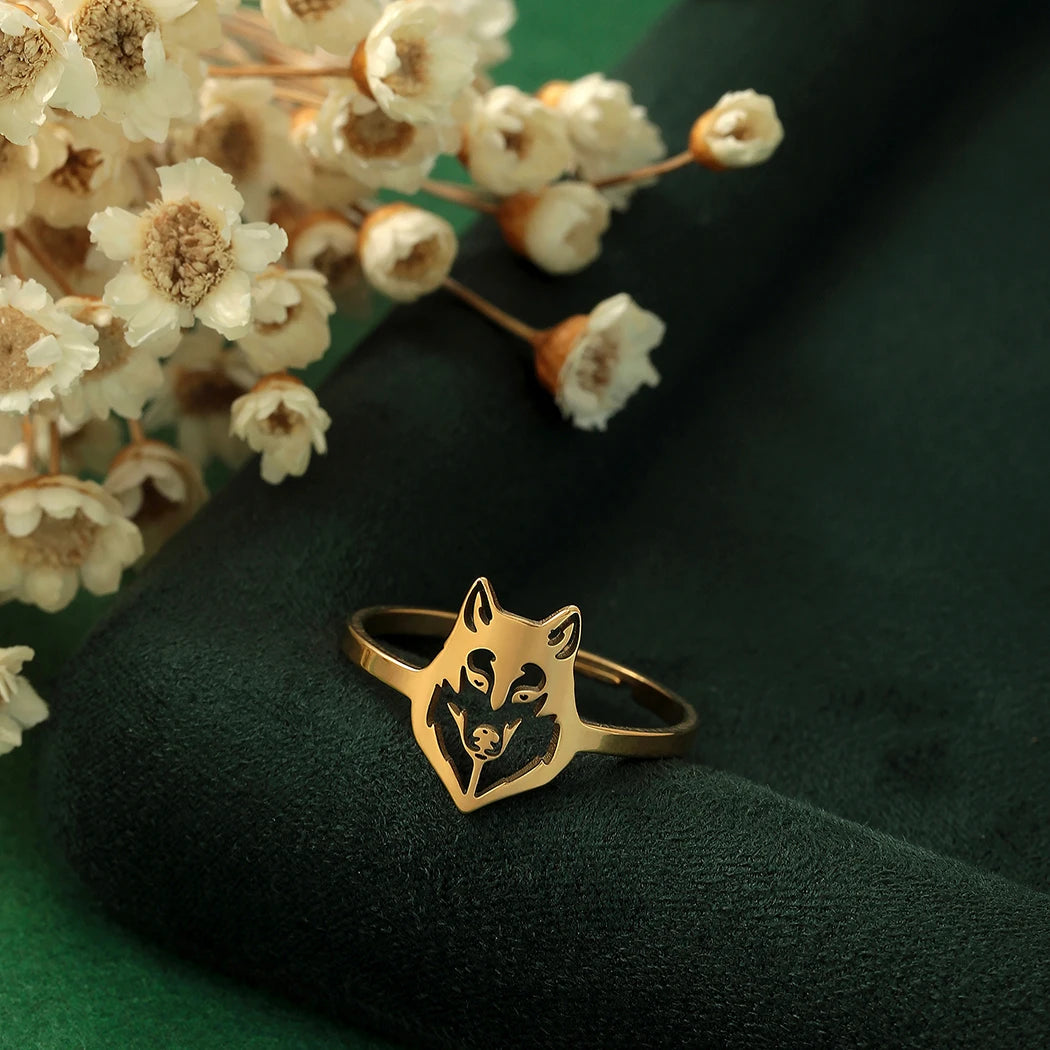 Stainless Steel Men Punk Wolf Head Rings for Women Unisex Open Adjustable Jewelry Male Finger Rings Hip Hop Trendy Gifts