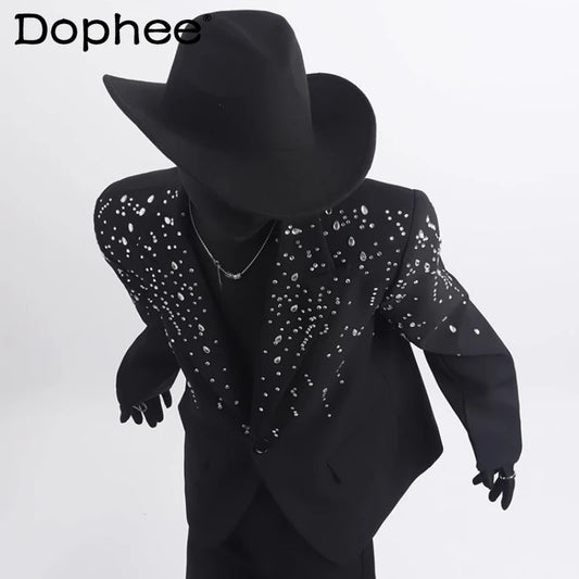 Male Long Sleeve Blazers Men's 2025 Spring Autumn New Niche Hot Diamond Design Trendy Tailored Coats Loose Fashion Suit Jackets