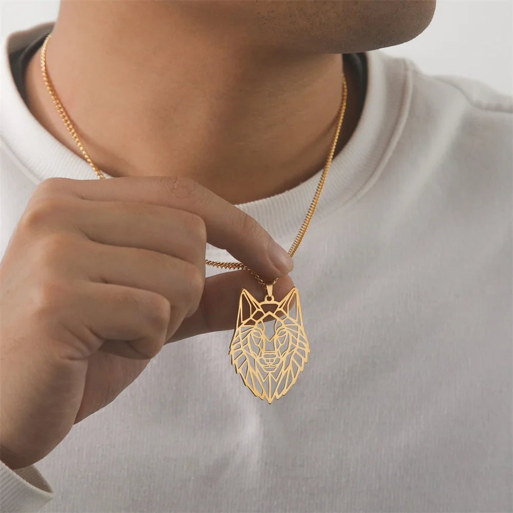 My shape Stainless Steel Wolf Head Necklace for Men Women Hollow Wolf  Animal Necklace Punk Jewelry Male Boys Valentine's Day
