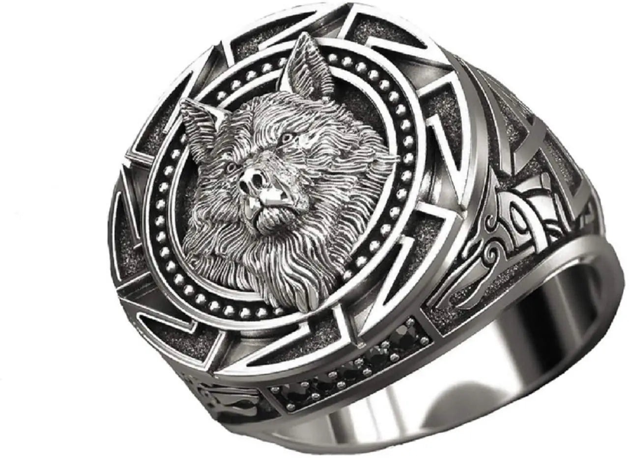 Wolf Ring for Men Norse Viking Nordic Wolf Head Ring Retro Wolf Totem Rings Wolf Signet Amulet Ring Animal Wolf Jewelry for Boys