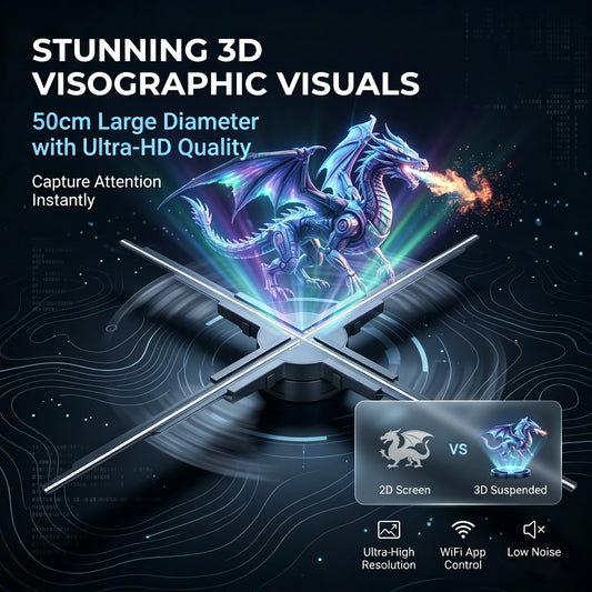 50cm 3D Hologram Fan Projector | HD LED Holographic Display | WiFi + App Control | Advertising & Events