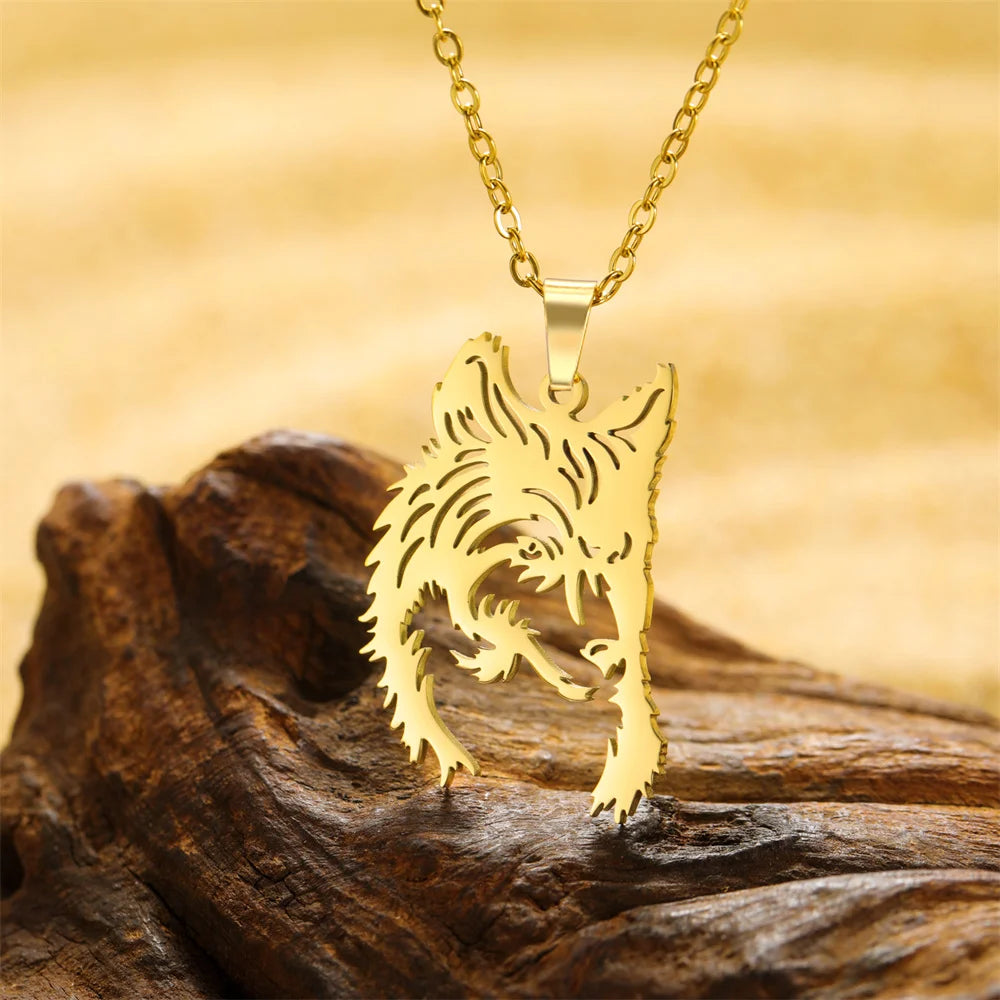 My shape Stainless Steel Wolf Head Necklace for Men Women Hollow Wolf  Animal Necklace Punk Jewelry Male Boys Valentine's Day
