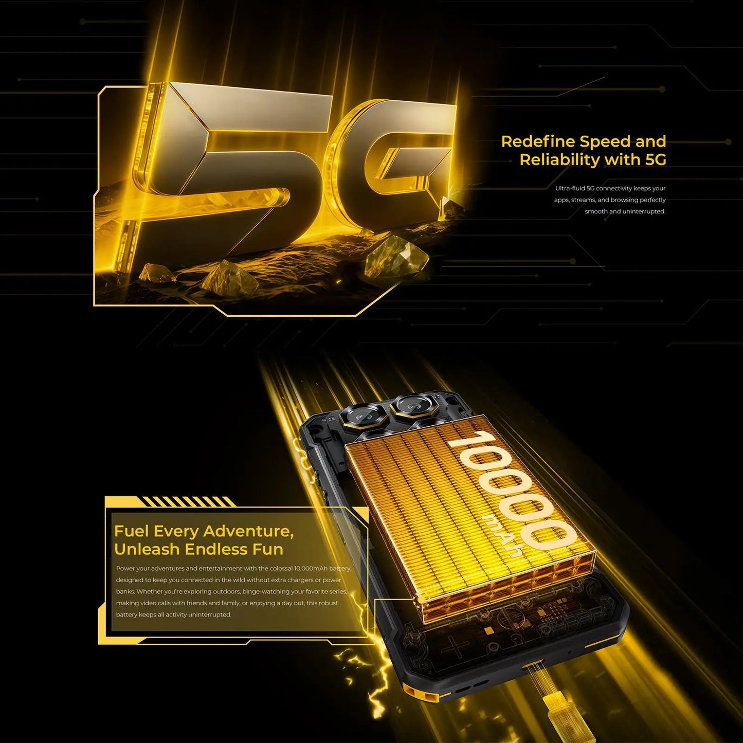 Oukitel WP60 Rugged Phone 12GB/16GB+512GB Night Vision 108MP Camera 7.2'' Android 15 Dimensity 7025 10000mAh NFC 5G Smartphone