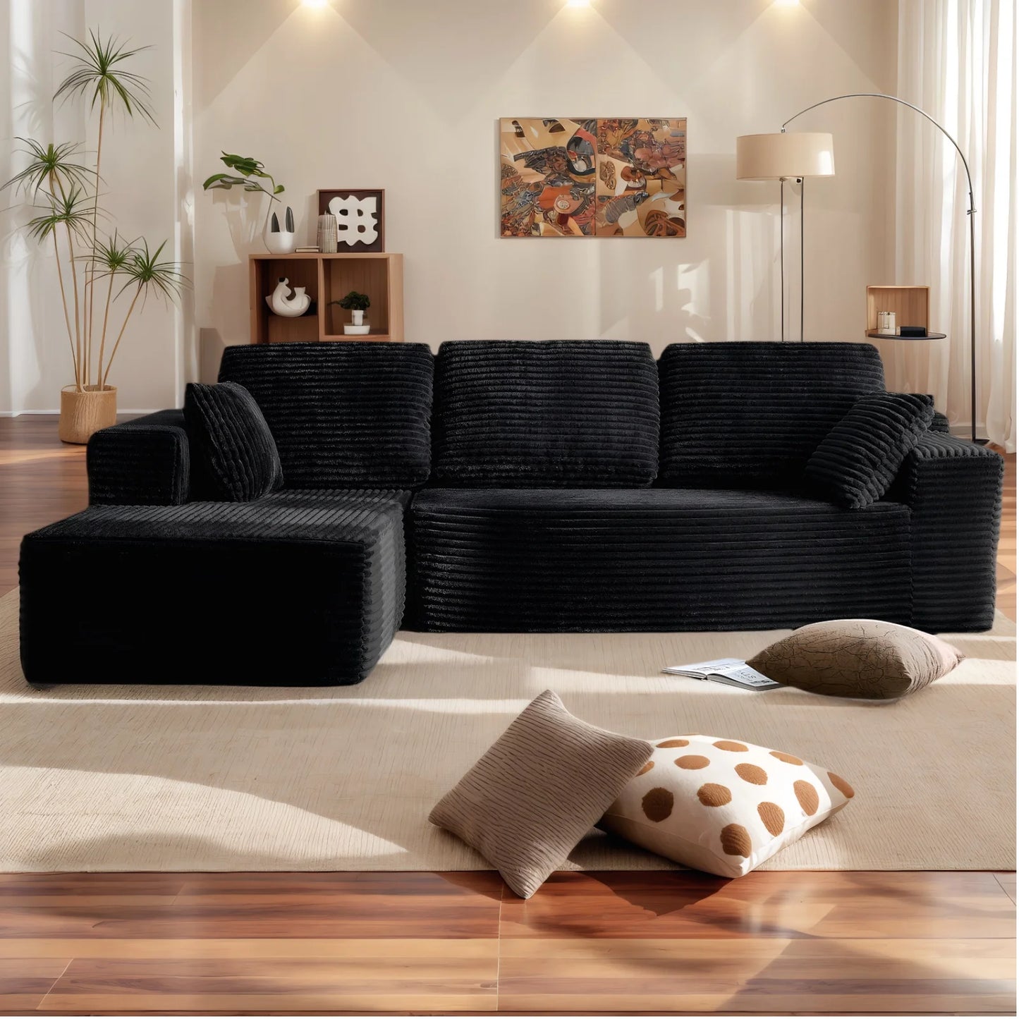 Oversized L Shaped Couch With Chaise, Minimalist Compressed Boneless Couch No Assembly Required, Modular Cloud Sectional Sofa Fo