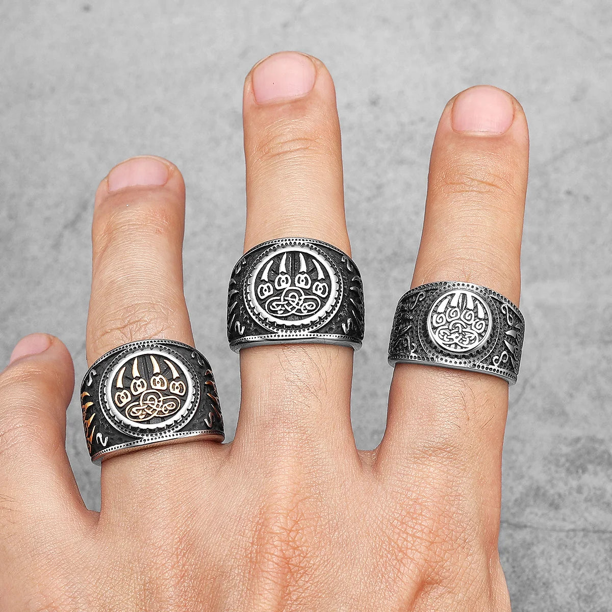 Viking Runes Wolf Ursa Bear Stainless Steel Womens Mens Rings Punk Vintage For Boyfriend Biker Jewelry Creativity Gift Wholesale