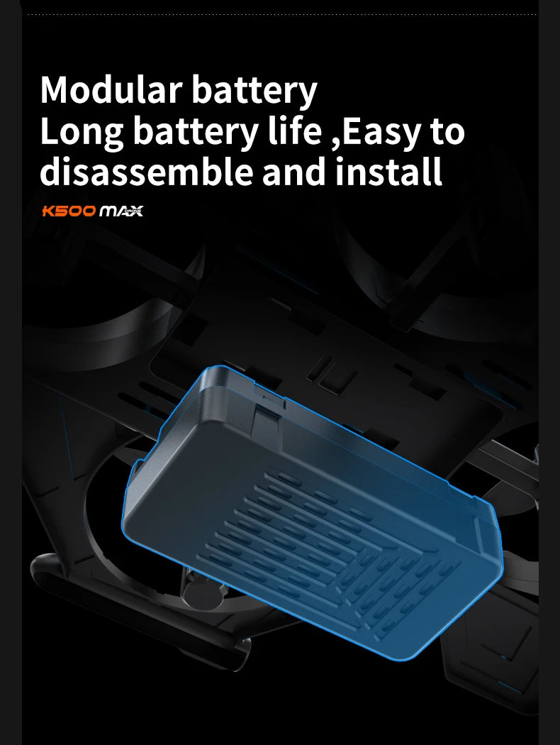 K500 MAX is equipped with a screen, a 2.4G remote-controlled aerobatic gliding fighter jet and a 360° rolling drone toy gift