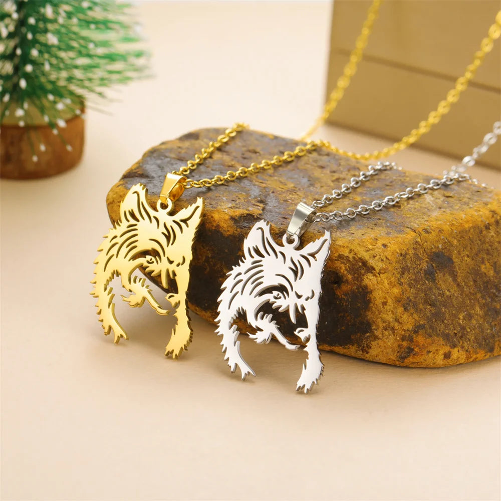 My shape Stainless Steel Wolf Head Necklace for Men Women Hollow Wolf  Animal Necklace Punk Jewelry Male Boys Valentine's Day
