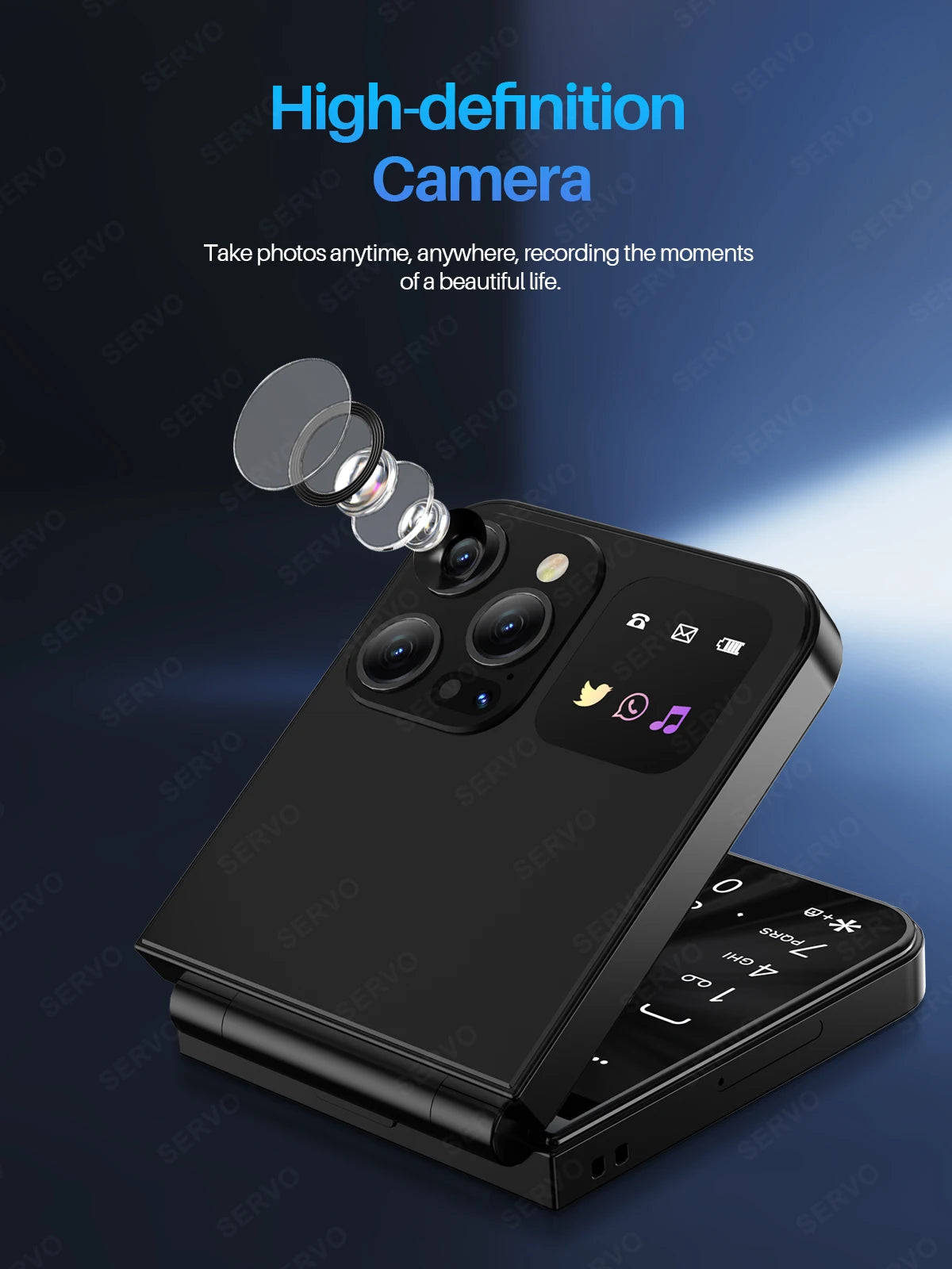 SERVO A50 Pro Flip Phone Dual SIM Card GSM Electric Torch Automatic Call Recording 2.4 Inch Screen Foldable Mobile Phones Type-C