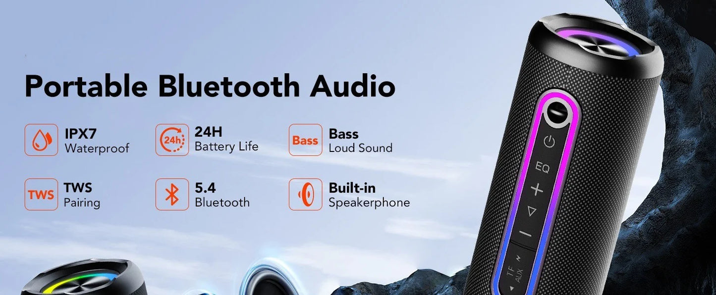 Bluetooth Speakers, Portable Wireless Speaker with 30W Loud Stereo Sound, BT5.4, IP7 Waterproof, 24H Playtime, Portable Speaker