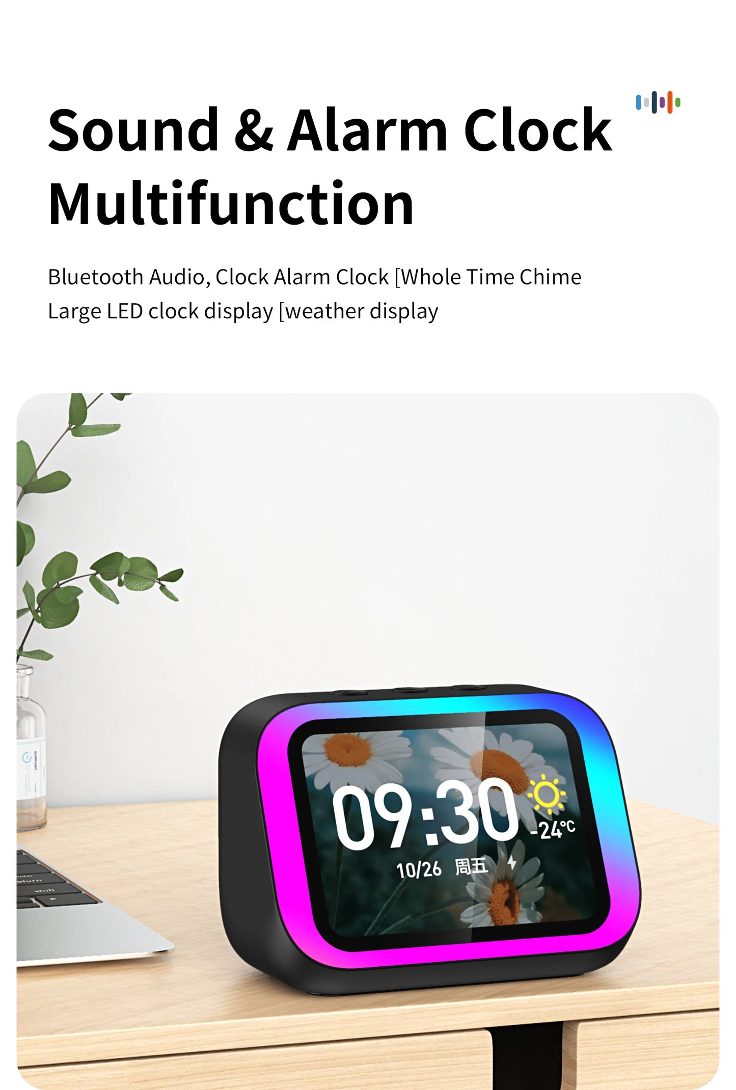 Smart Bluetooth 5.4 Speaker Voice assistant HDTouch Screen Display Electronic Album Alarm Clock Hi-fi Stereo Sound