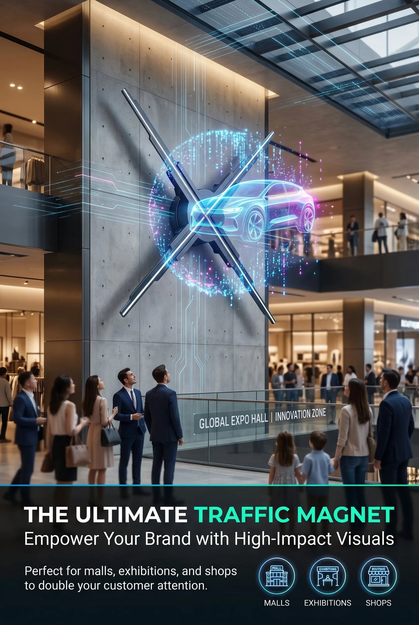 50cm 3D Hologram Fan Projector | HD LED Holographic Display | WiFi + App Control | Advertising & Events