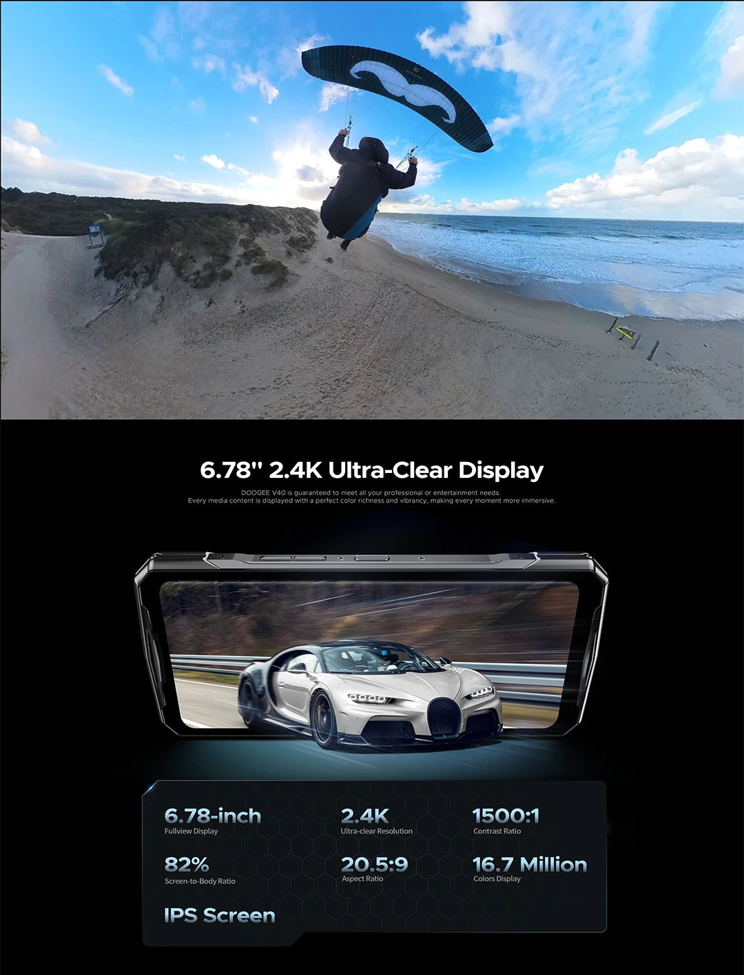 DOOGEE V40 5G Rugged Phone 6.78" FHD 120Hz Display Dimensity 7300 5G 12GB+512GB 8680mAh Battery 108MP Camera NFC Android 14