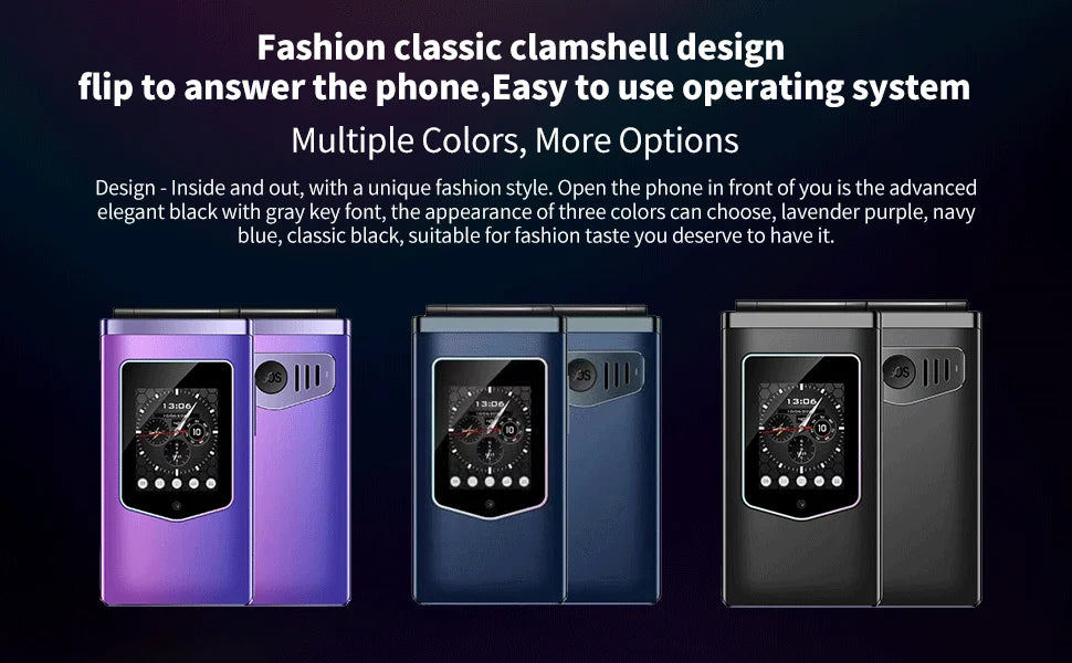 HAMTOD T8 Flip Phone 2.8 inch Inner Screen 128MB ROM+ 48MB RAM 1500mAh Battery 0.3MP Rear Camera 4G VoLTE Cellphone