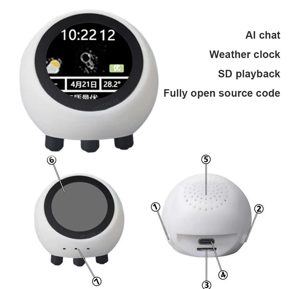 AI Voice Chat Robot Multi-Function Mini Robot Tabletop Ornaments LCD Display Smart Assistant Robot 1.28in for Home Office