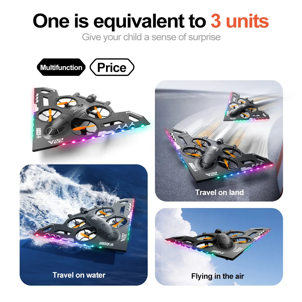 V22 3 in 1 RC Glider Helicopter 2.4G EPP Stunt Gravity Sensing Foam Fighter Remote Control Airplane With Color Light Boy Toy