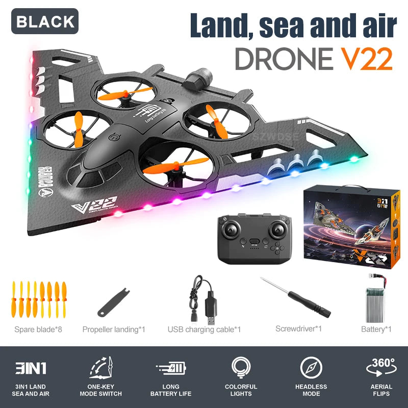 V22 3 in 1 RC Glider Helicopter 2.4G EPP Stunt Gravity Sensing Foam Fighter Remote Control Airplane With Color Light Boy Toy