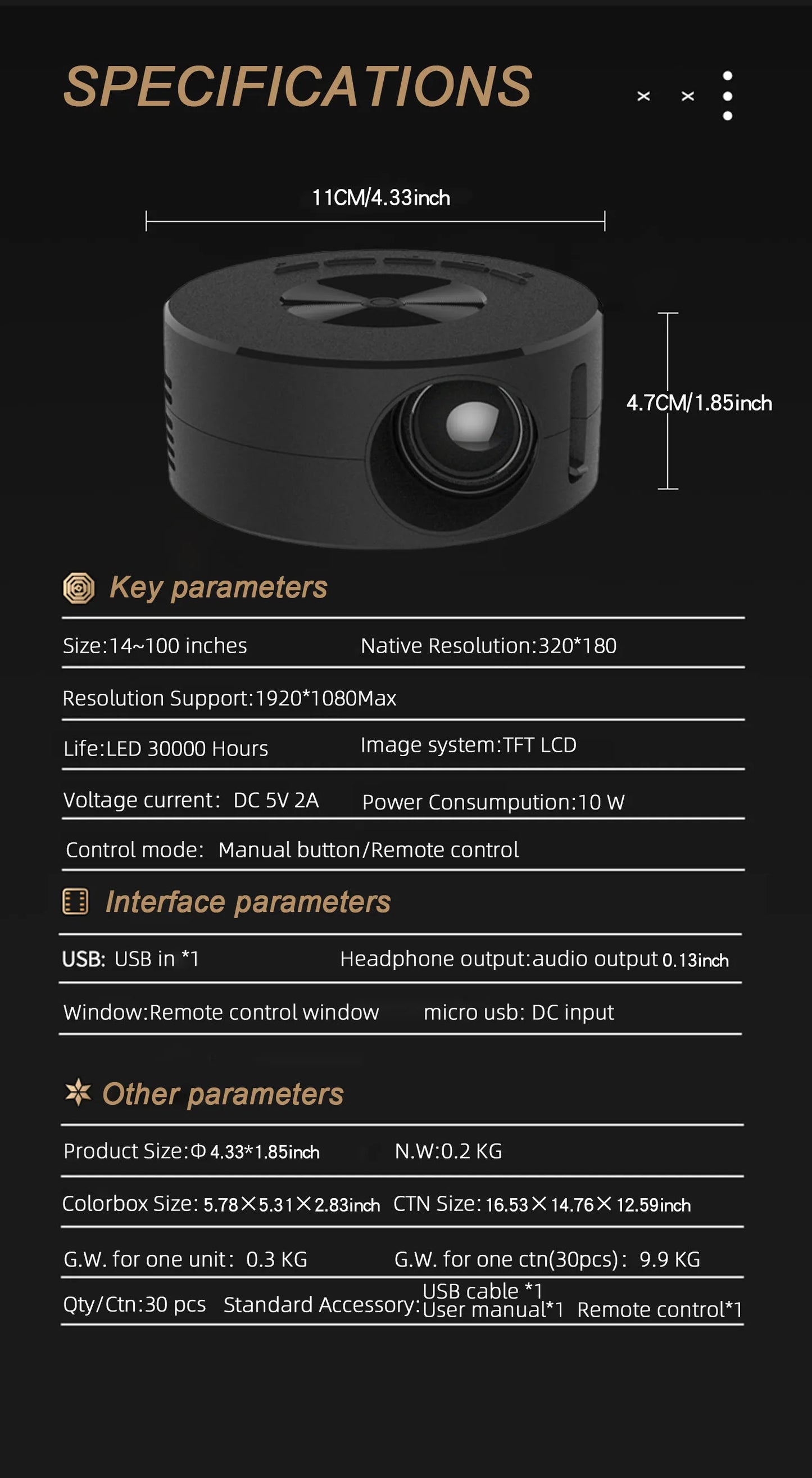 YT200 Mini Projector for Commercial Office, Home Cinema, Portable, Intelligent Outdoor, LED, Portable and Mobile Projector