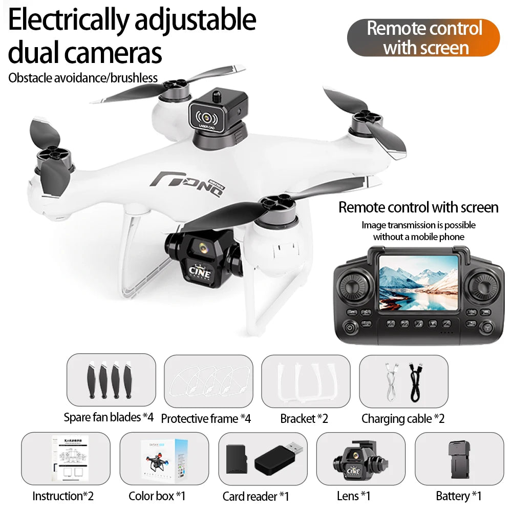 E55 Brushless Drone 8k Hd Dual Camera Aerial Photography With Screen Control Optical Flow Positioning Obstacle Avoidance