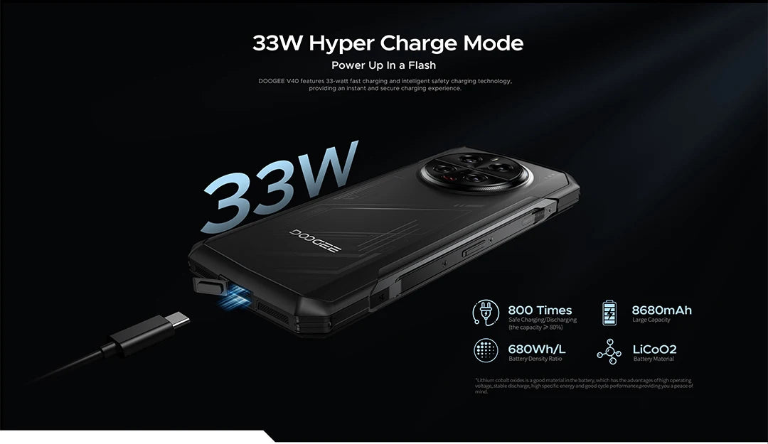 DOOGEE V40 5G Rugged Phone 6.78" FHD 120Hz Display Dimensity 7300 5G 12GB+512GB 8680mAh Battery 108MP Camera NFC Android 14
