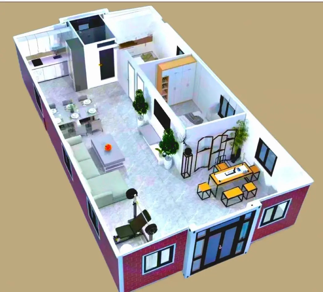 Portable Prefab Tiny Home for Sale, 40ft Modular Home - with 2 Bedrooms, 1 Kitchen & Bathroom, Expandable Container House to