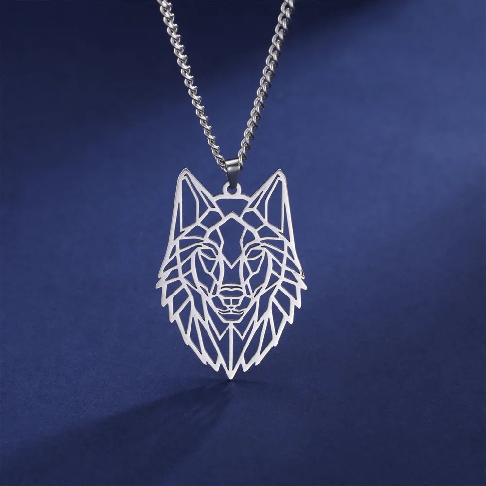 My shape Stainless Steel Wolf Head Necklace for Men Women Hollow Wolf  Animal Necklace Punk Jewelry Male Boys Valentine's Day
