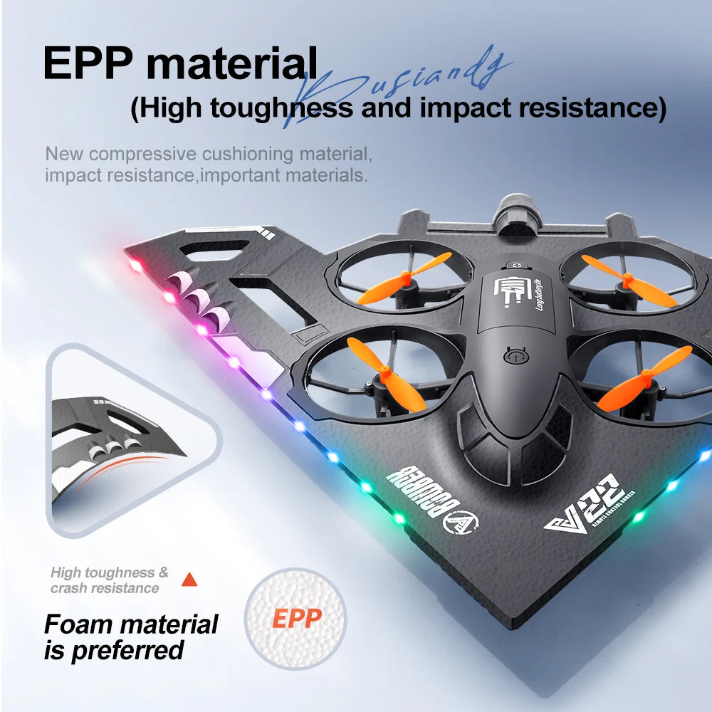 V22 3 in 1 RC Glider Helicopter 2.4G EPP Stunt Gravity Sensing Foam Fighter Remote Control Airplane With Color Light Boy Toy