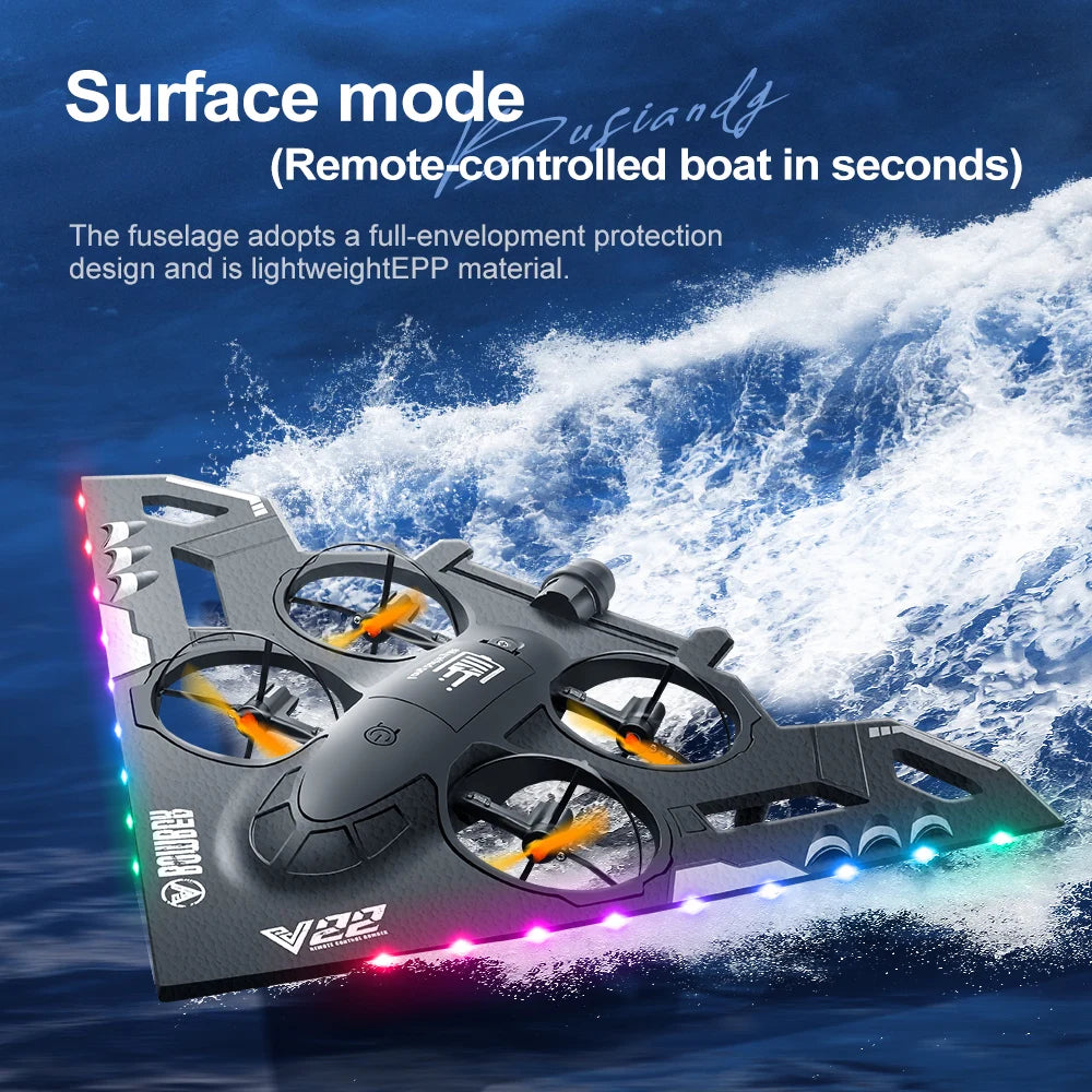 V22 3 in 1 RC Glider Helicopter 2.4G EPP Stunt Gravity Sensing Foam Fighter Remote Control Airplane With Color Light Boy Toy