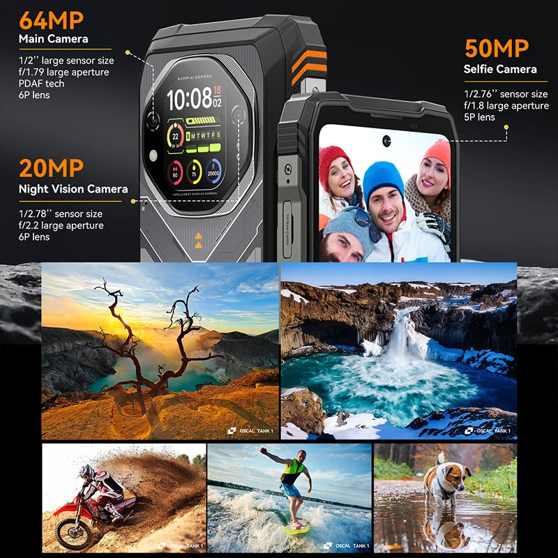 【World premiere】Blackview Oscal TANK 1 Rugged SmartPhone 5G MediaTek Dimensity 7050 6.78" 2.4K 120Hz Display 20000mAh NFC 64MP