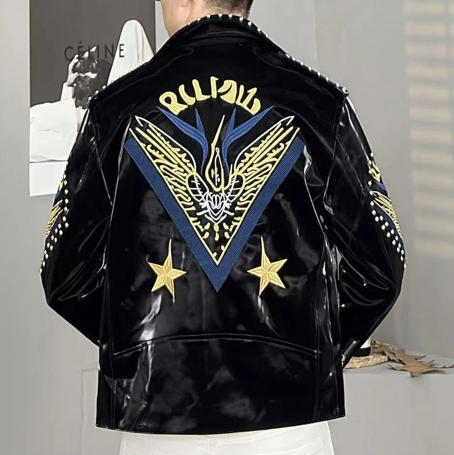 2025 Top Quality Luxury Rivet Decoration Punk Club Outfit Jacket Autumn Black Grey Jacket Coat Jaqueta Bomber Jacket Men