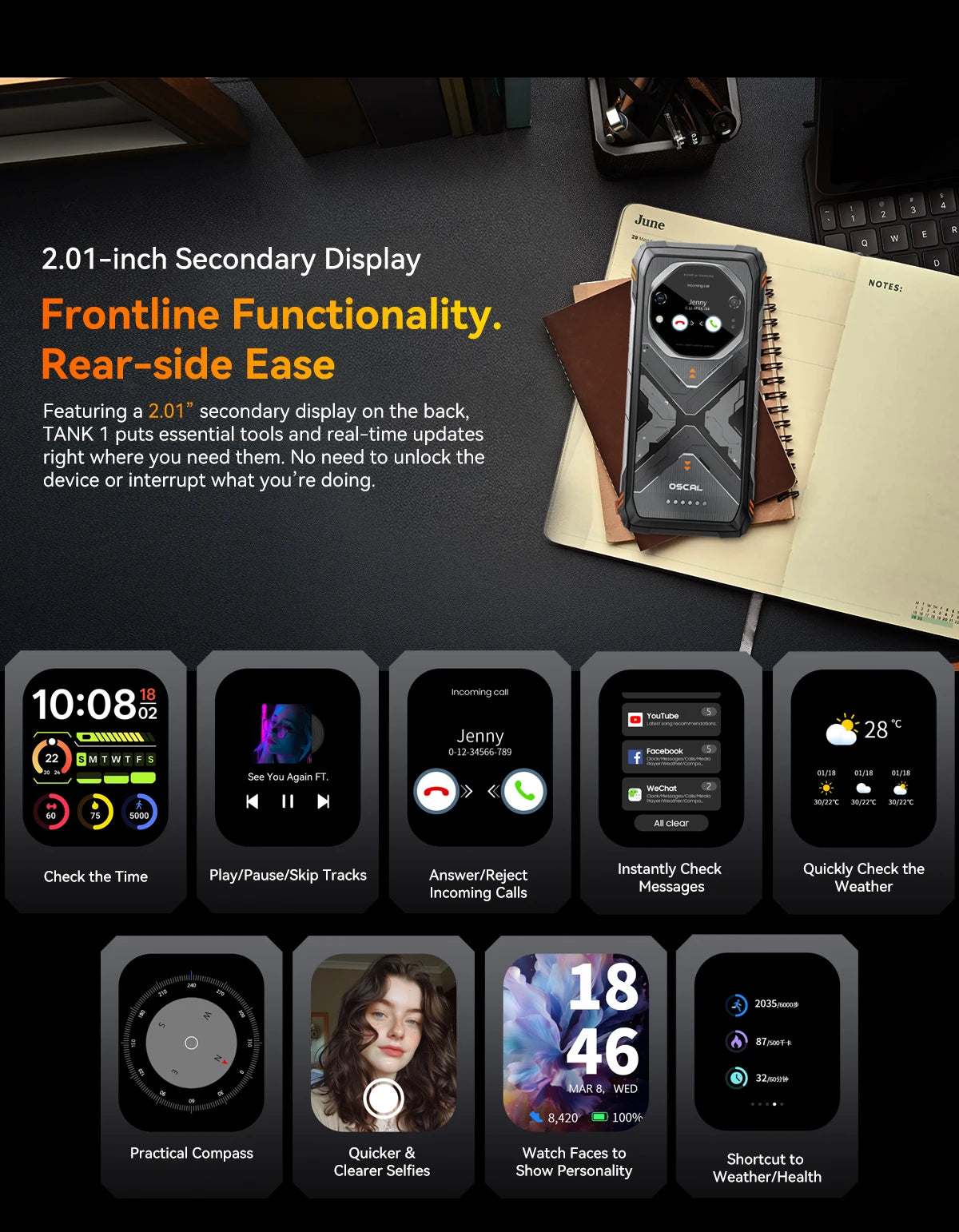 【World premiere】Blackview Oscal TANK 1 Rugged SmartPhone 5G MediaTek Dimensity 7050 6.78" 2.4K 120Hz Display 20000mAh NFC 64MP