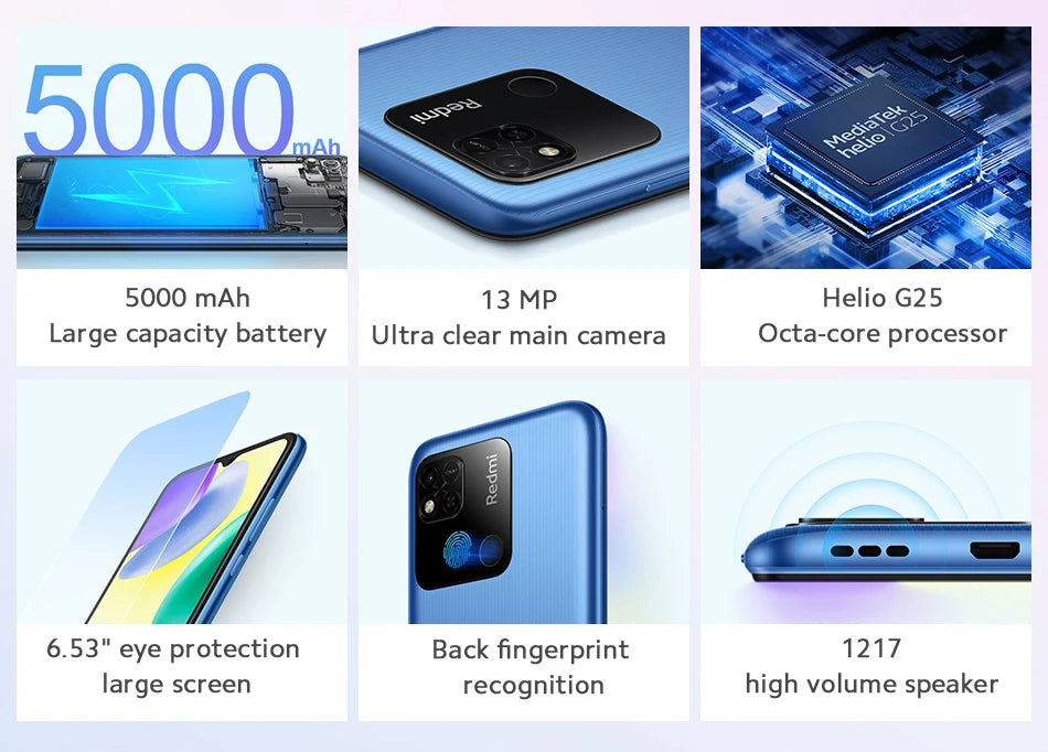 Original Xiaomi Redmi 10A Global Smartphone 6.53' HD Display Helio G25 Octa Core 13MP Fingerprint 5000mAh 4G SmartPhone