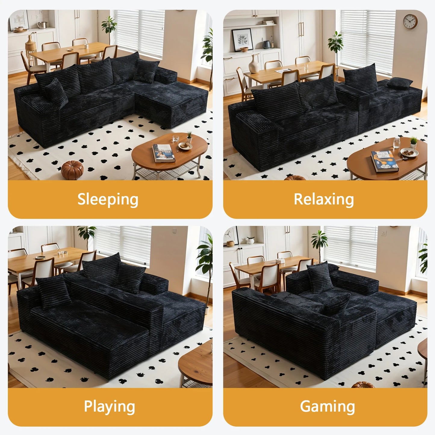 Oversized L Shaped Couch With Chaise, Minimalist Compressed Boneless Couch No Assembly Required, Modular Cloud Sectional Sofa Fo