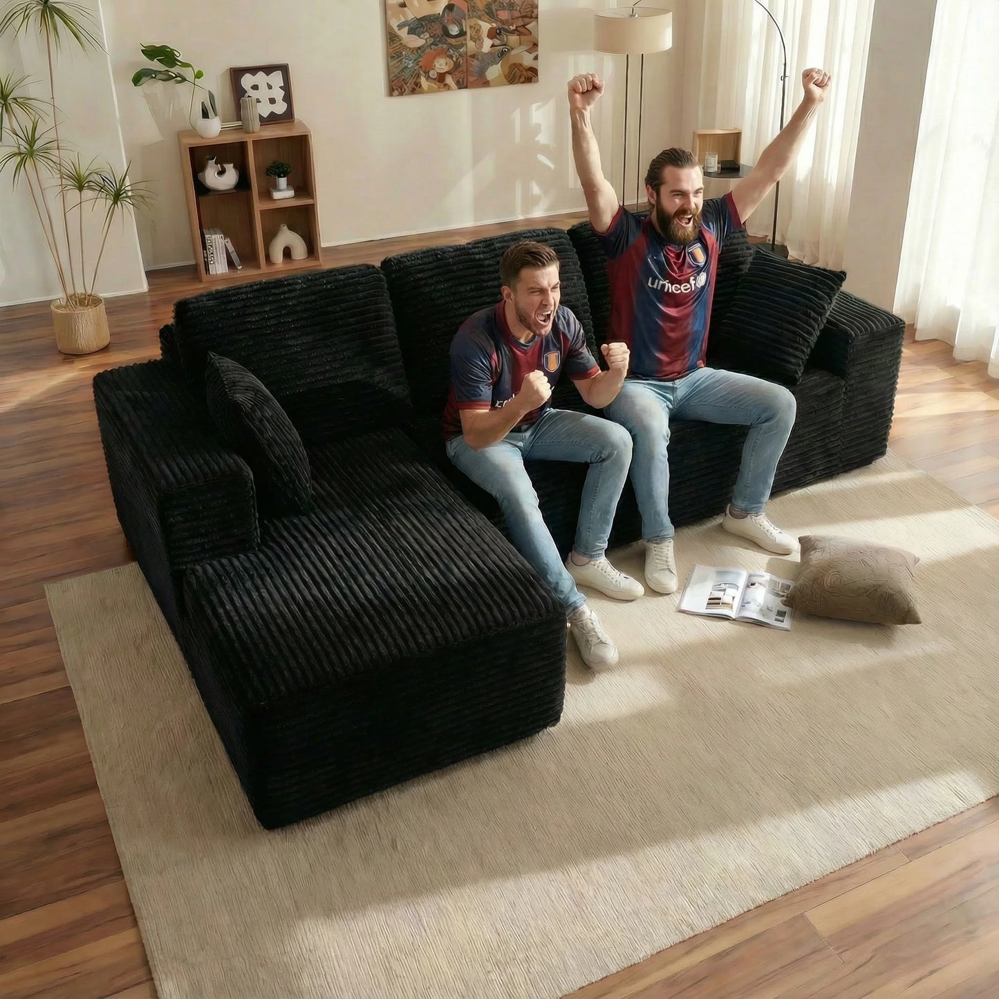 Oversized L Shaped Couch With Chaise, Minimalist Compressed Boneless Couch No Assembly Required, Modular Cloud Sectional Sofa Fo