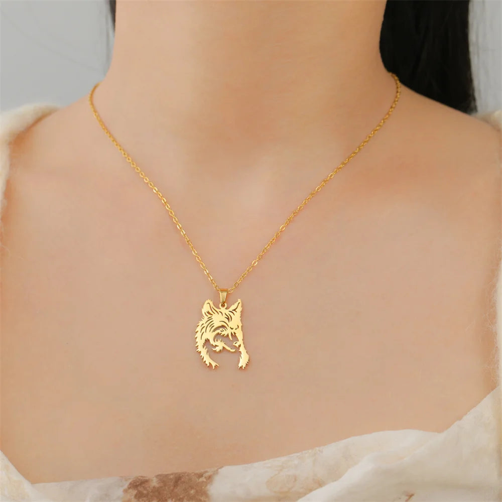 My shape Stainless Steel Wolf Head Necklace for Men Women Hollow Wolf  Animal Necklace Punk Jewelry Male Boys Valentine's Day