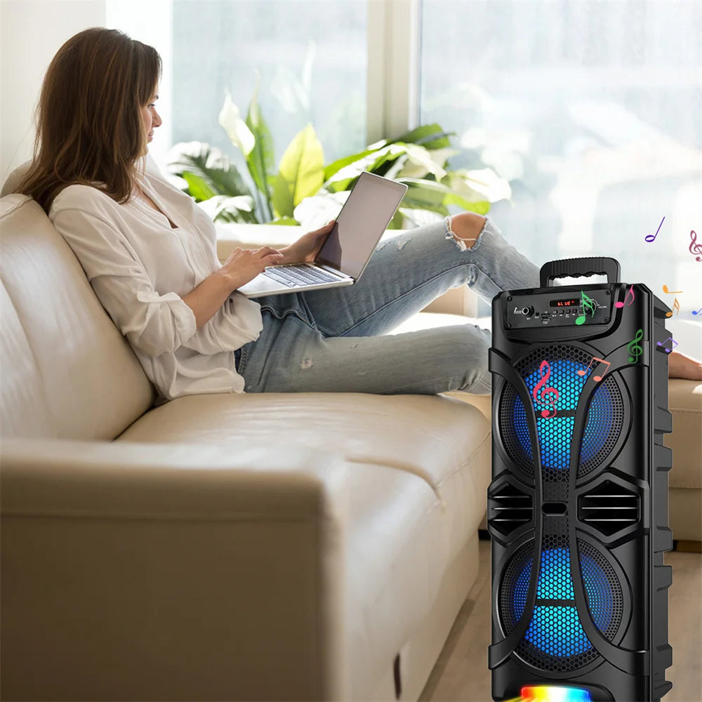 6800W Portable Bluetooth Speaker Sound System Party Led Light Rechargeable Outdoor Loud KaraokeDual 8 " Speaker USB TWS