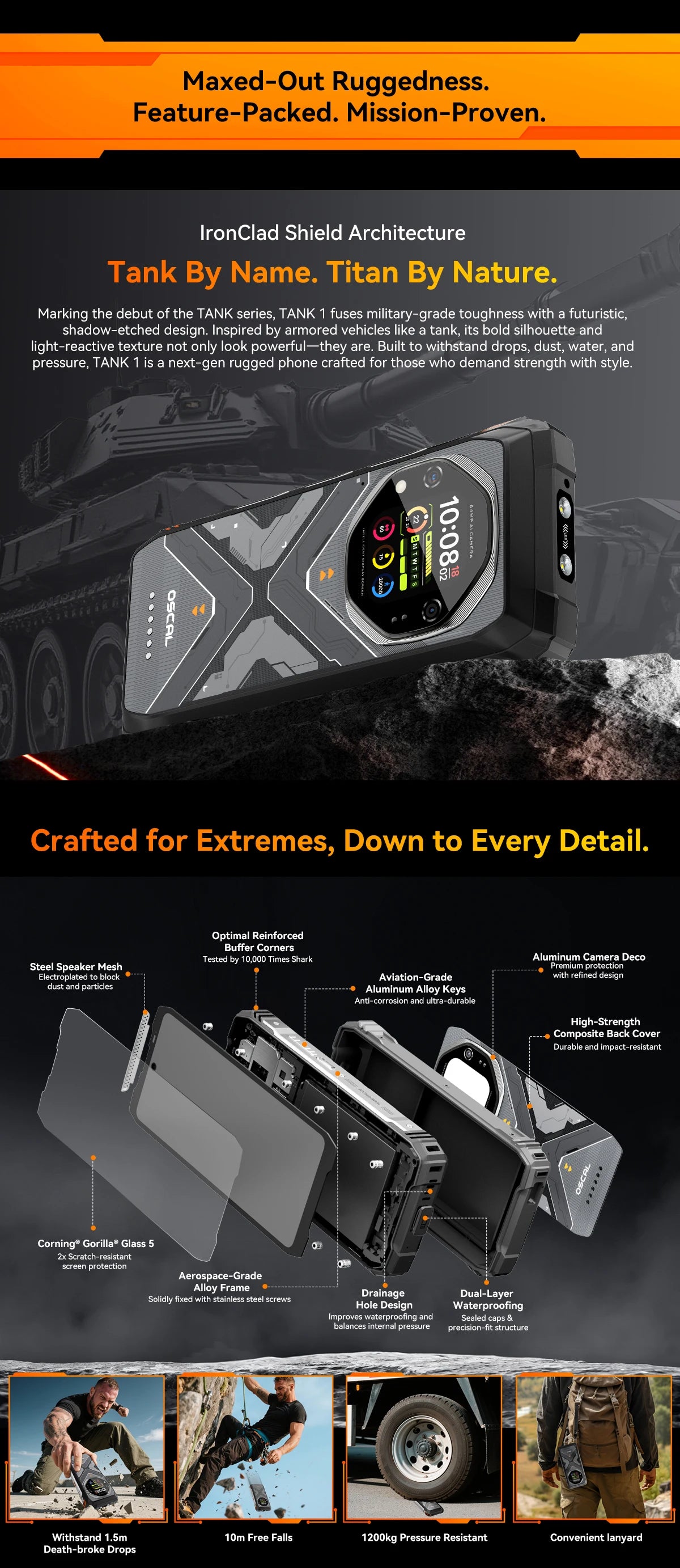 【World premiere】Blackview Oscal TANK 1 Rugged SmartPhone 5G MediaTek Dimensity 7050 6.78" 2.4K 120Hz Display 20000mAh NFC 64MP