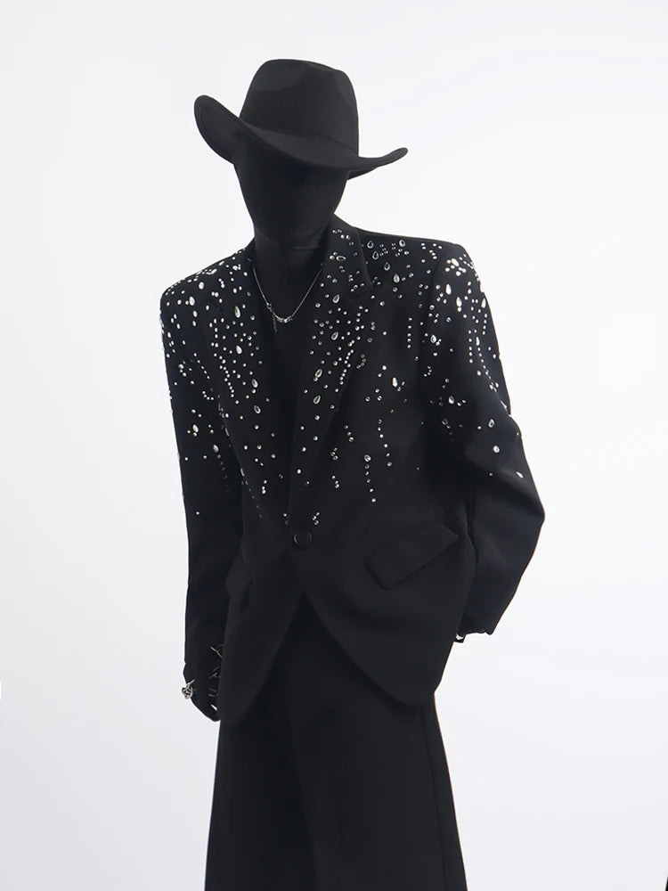 Male Long Sleeve Blazers Men's 2025 Spring Autumn New Niche Hot Diamond Design Trendy Tailored Coats Loose Fashion Suit Jackets
