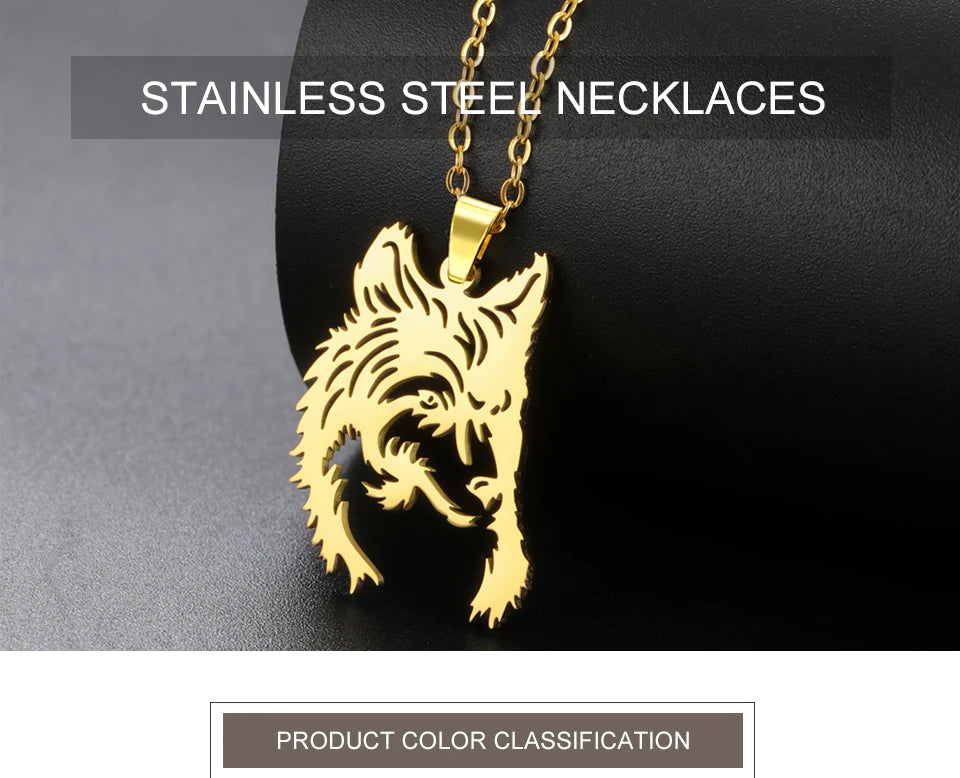 My shape Stainless Steel Wolf Head Necklace for Men Women Hollow Wolf  Animal Necklace Punk Jewelry Male Boys Valentine's Day