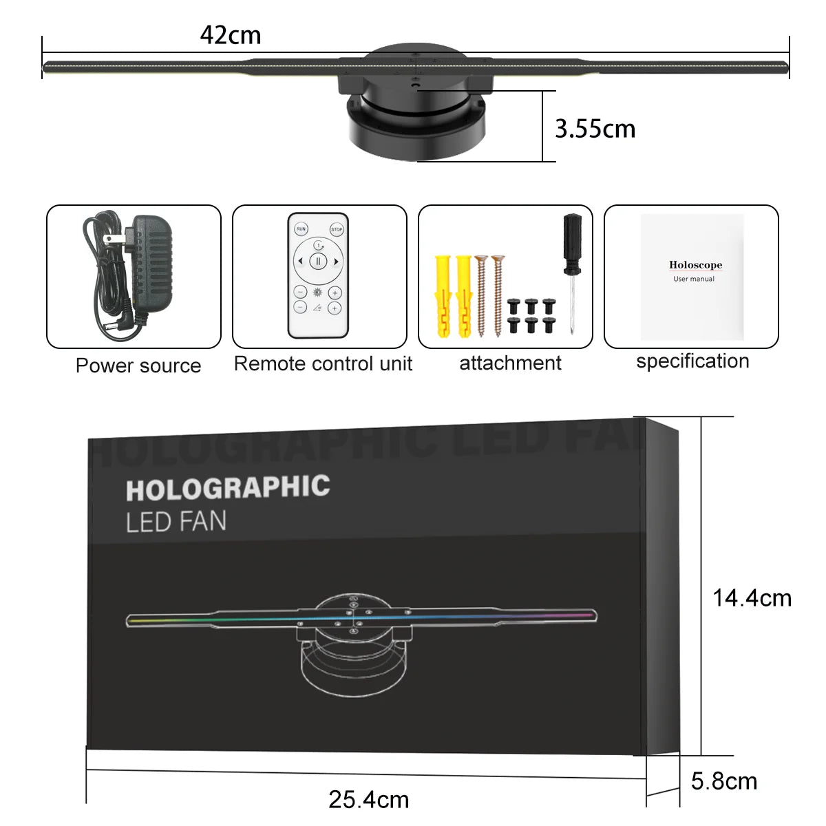 42cm 3D Holographic Fan Projector | WiFi + App Control | DIY Logo & Video | 244 LED Beads | VIGAOT