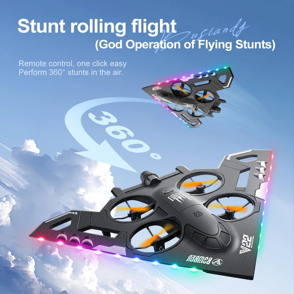 V22 3 in 1 RC Glider Helicopter 2.4G EPP Stunt Gravity Sensing Foam Fighter Remote Control Airplane With Color Light Boy Toy